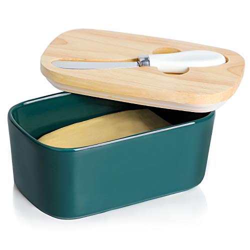Butter Dish,White Porcelain Butter Container with Wooden Lid,Elegant Ceramic Bowl Tableware,for Housewares Large European Style Butters Dishs